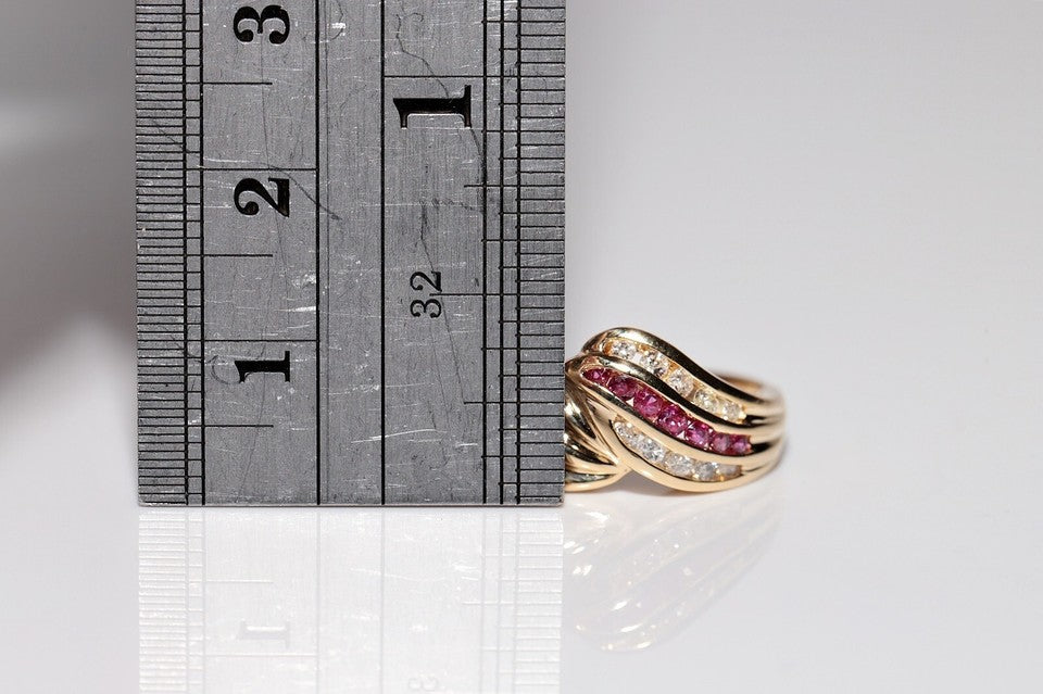 1980年代頃 18K ゴールド 天然ダイヤモンド ルビー装飾リング