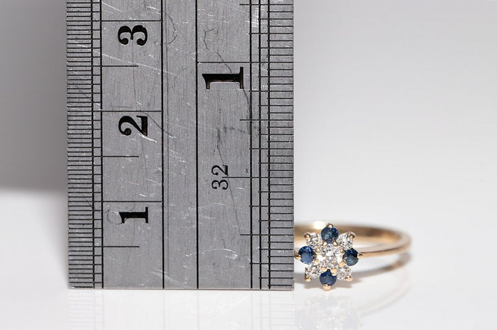 ヴィンテージ 1980年代頃 14K ゴールド 天然 ダイヤモンド サファイア カクテル リング