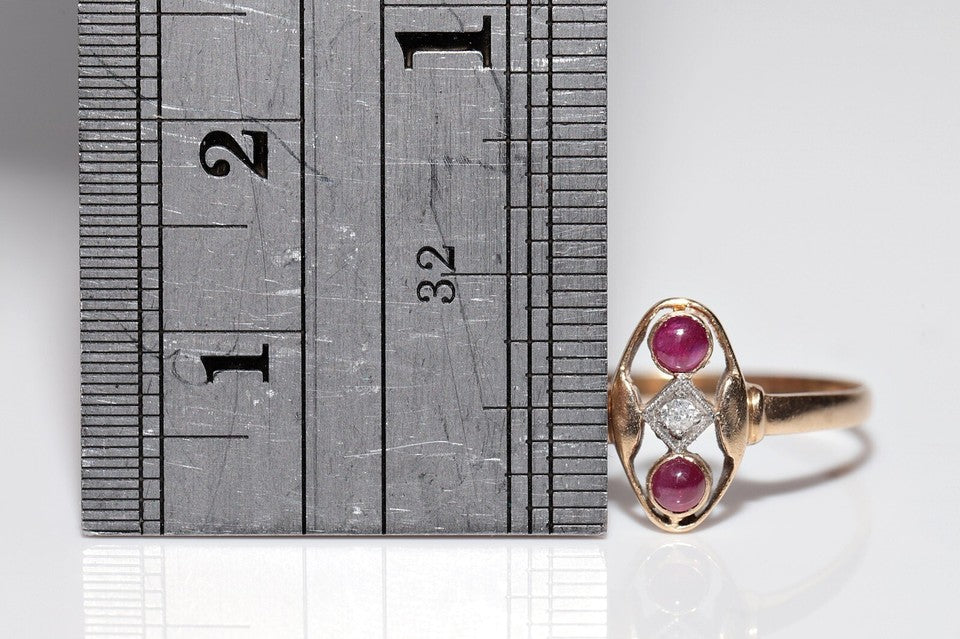 アンティーク 1900年代頃 14K ゴールド 天然 ダイヤモンド カボション カット ルビー リング