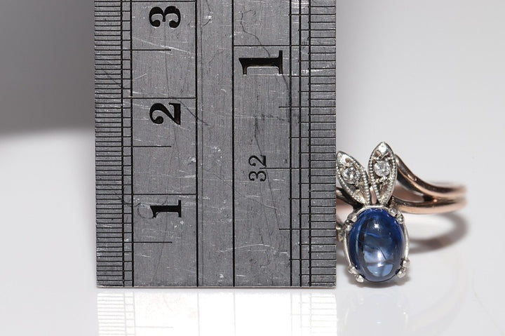 アンティーク 1900年代頃 9K ゴールド トップ シルバー 天然ダイヤモンド サファイア リング