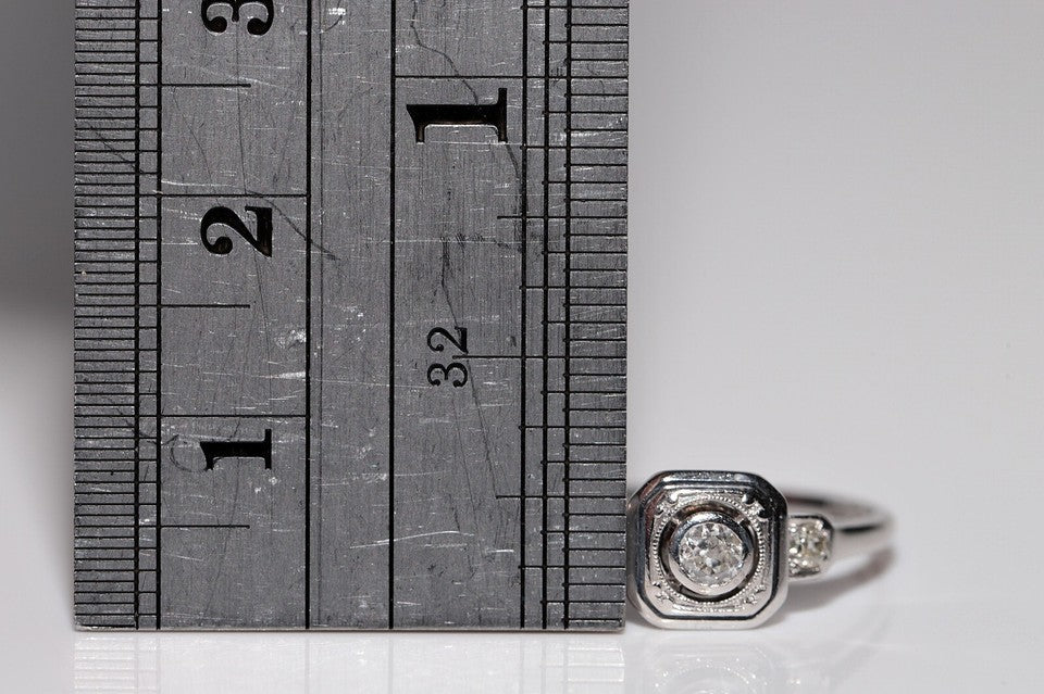 アンティーク 1920年代頃 アールデコ 14K ゴールド 天然ダイヤモンド 装飾 正方形 リング