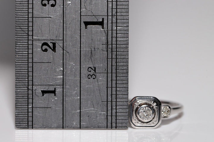 アンティーク 1920年代頃 アールデコ 14K ゴールド 天然ダイヤモンド 装飾 正方形 リング