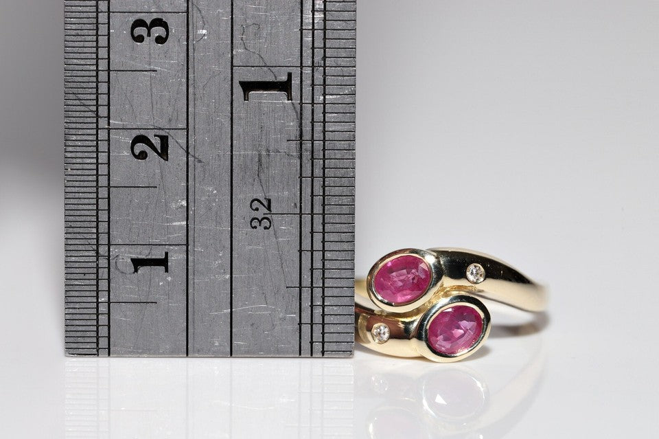1980年代頃 14K ゴールド 天然ダイヤモンド オーバルカット ルビー装飾リング