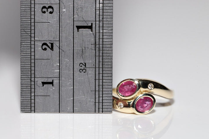 1980年代頃 14K ゴールド 天然ダイヤモンド オーバルカット ルビー装飾リング