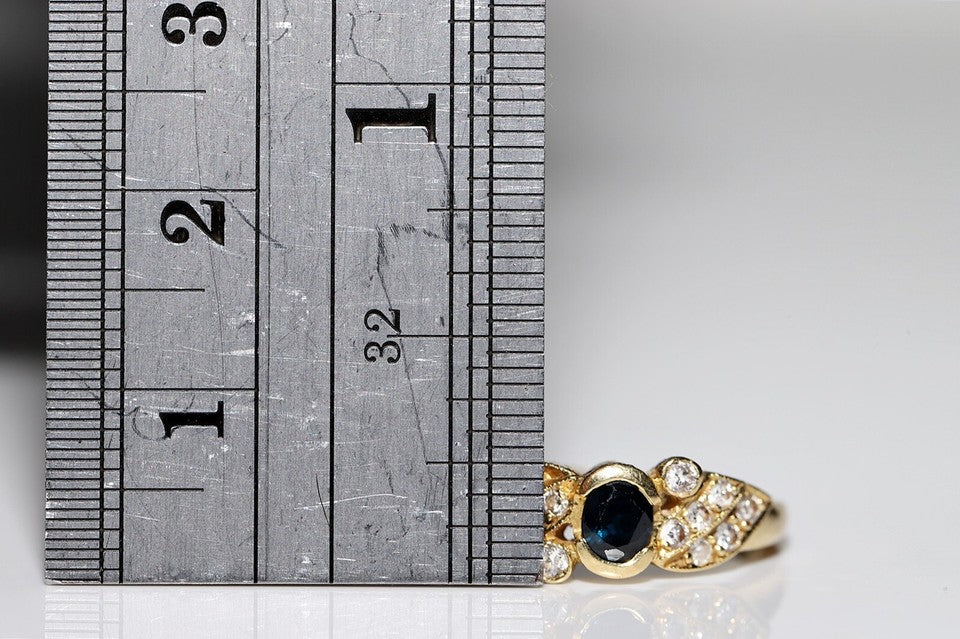 1980年代頃 18Kゴールド 天然ダイヤモンドとサファイアの装飾リング