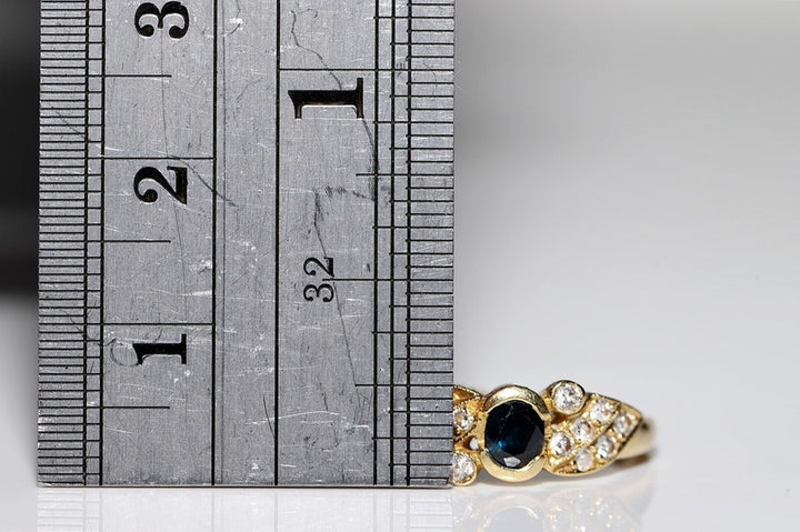 1980年代頃 18Kゴールド 天然ダイヤモンドとサファイアの装飾リング