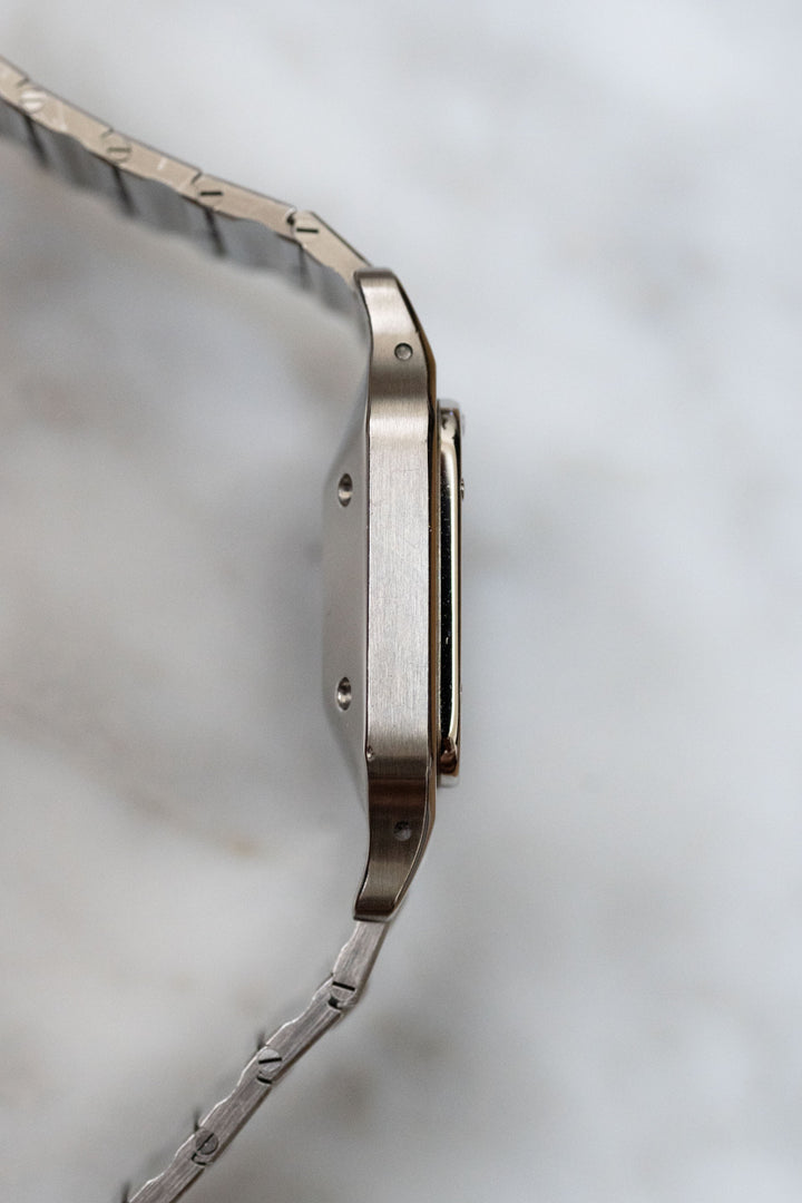 【箱/保証書/修理明細】CARTIER カルティエ サントスカレ LMサイズ バーガンディ ステンレスモデル ゴドロンブレス Ref.2960