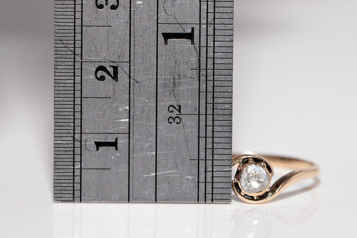 アンティーク 1900年代頃 手作り 14K ゴールド ナチュラル ローズ カット ダイヤモンド ソリティア リング