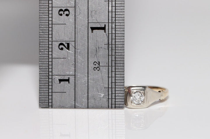 アンティーク 1900年代頃 手作り 14K ゴールド ナチュラル オールド カット ダイヤモンド ソリティア リング