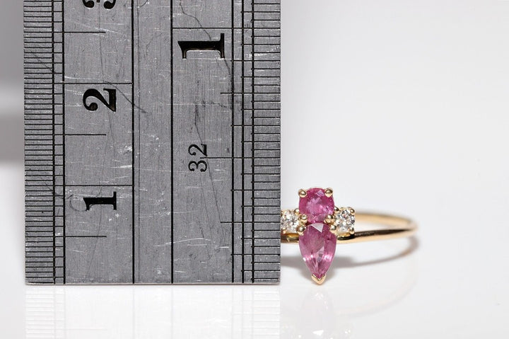 ヴィンテージ 1990年代頃 18K ゴールド 手作り 天然ダイヤモンド ルビー 装飾 リング