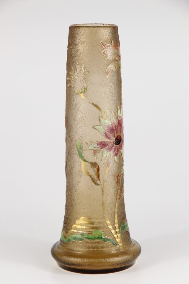 エミールガレの初期作品　エナメルガラスを使ったダリアの花が描かれたアールヌーボー花瓶