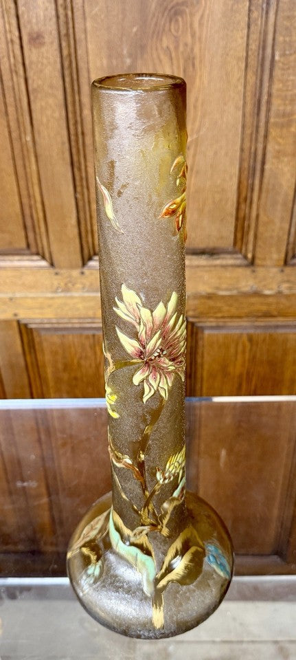 エミール・ガレのクリスタル工房 - エナメル加工ガラス製「菊の花瓶」、アール・ヌーヴォー様式