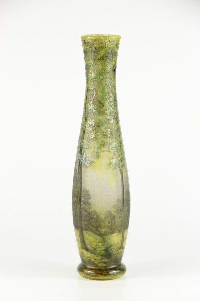 1900年頃の製造 ドーム兄弟（ドームナンシー）「夏の森」文 大型カメオ・ガラス花瓶