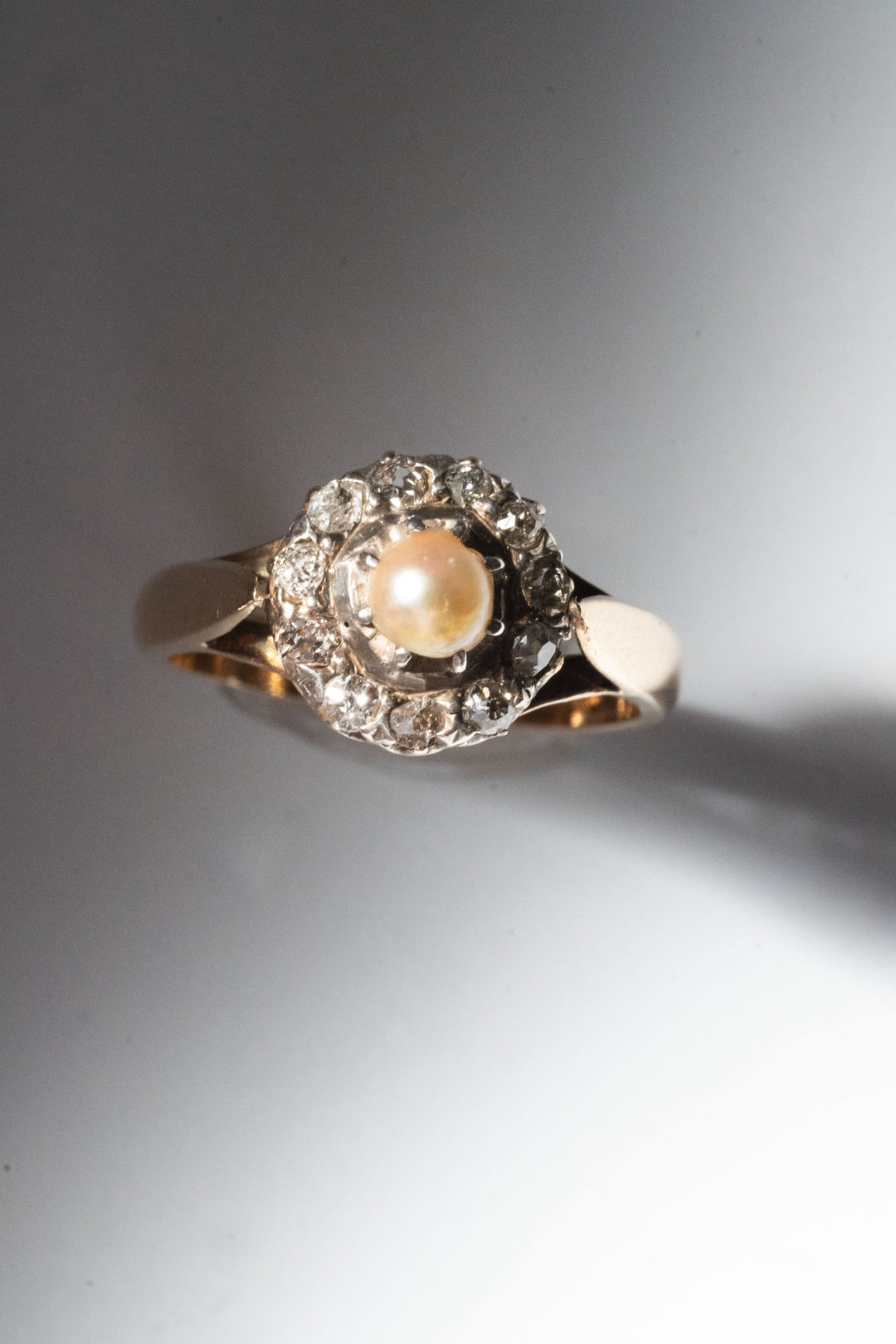 19世紀 ヴィクトリアン 9K 3.4g 天然真珠 & オールドカット・ダイヤモンド クラスターリング