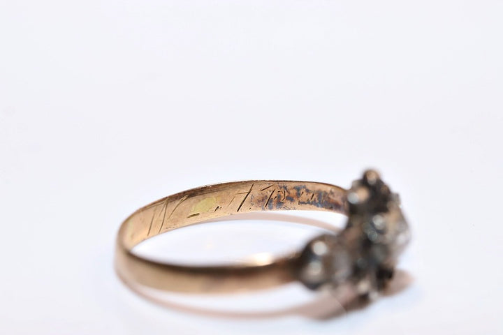 アンティーク 1900年代頃 14K ゴールド トップ シルバー ナチュラル ローズ カット ダイヤモンド プリティ リング