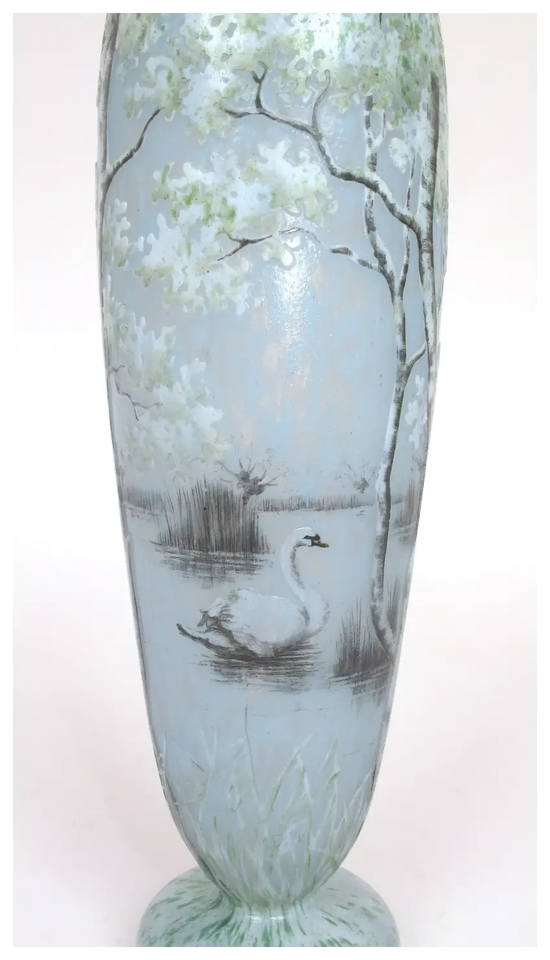 ドーム兄弟（ドームナンシー）湖の風景と白鳥が描かれた花瓶