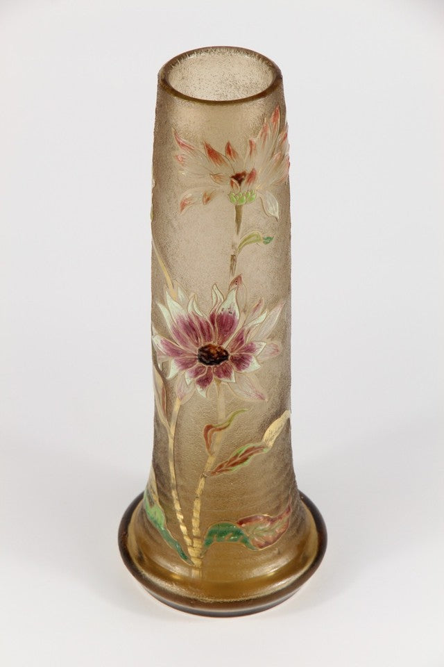 エミールガレの初期作品　エナメルガラスを使ったダリアの花が描かれたアールヌーボー花瓶