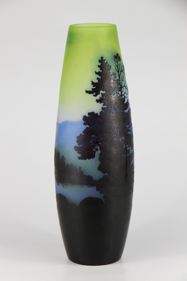 エミール・ガレ 山岳風景文 酸化腐食彫 カメオガラス 大型花瓶（1910年頃）