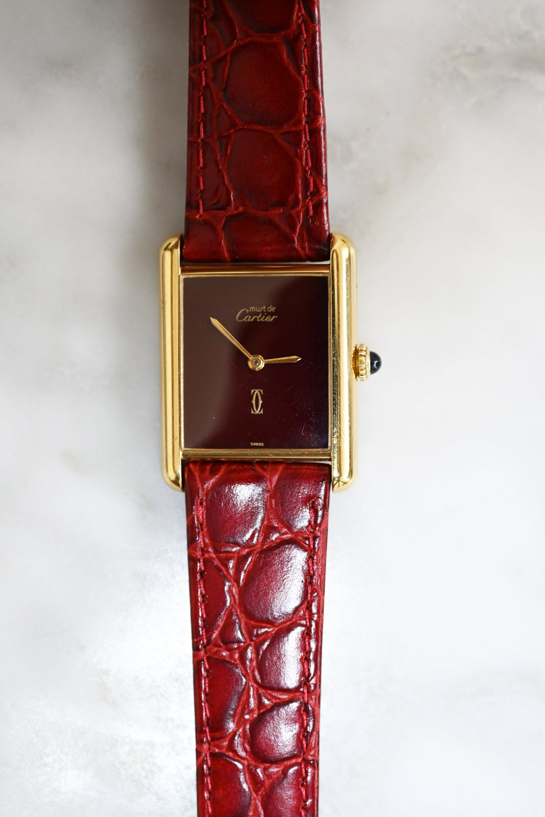 【国際保証書/ギャランティ付】廃盤マスト ドゥ カルティエ タンク（マストタンク） ヴィンテージウォッチ ヴァーガンディ LMサイズ 手巻き