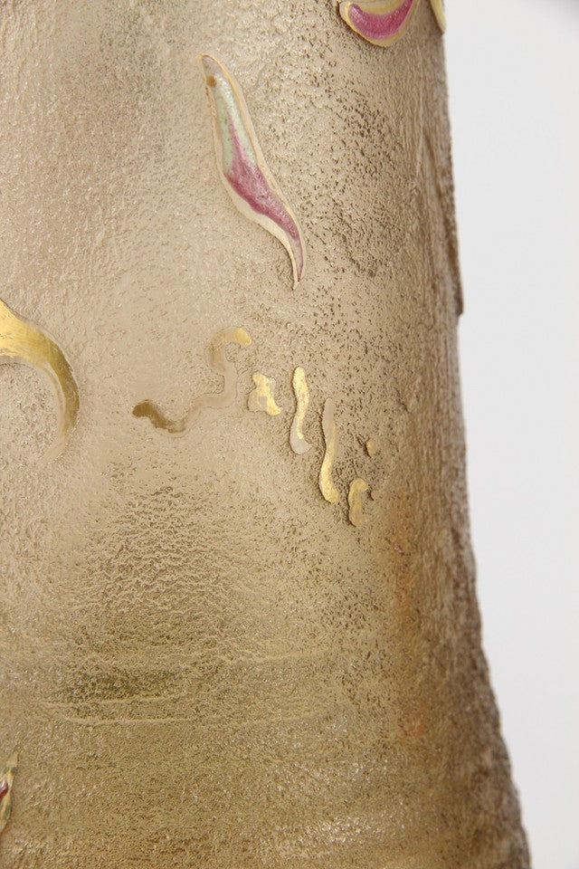 エミールガレの初期作品　エナメルガラスを使ったダリアの花が描かれたアールヌーボー花瓶