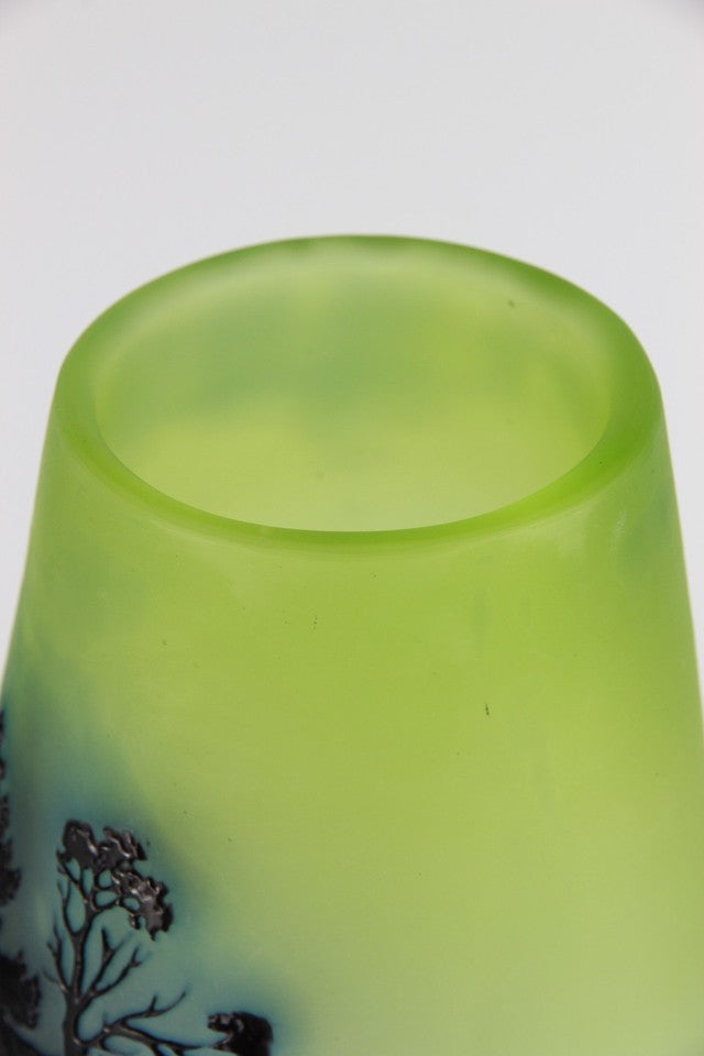 エミール・ガレ 山岳風景文 酸化腐食彫 カメオガラス 大型花瓶（1910年頃）