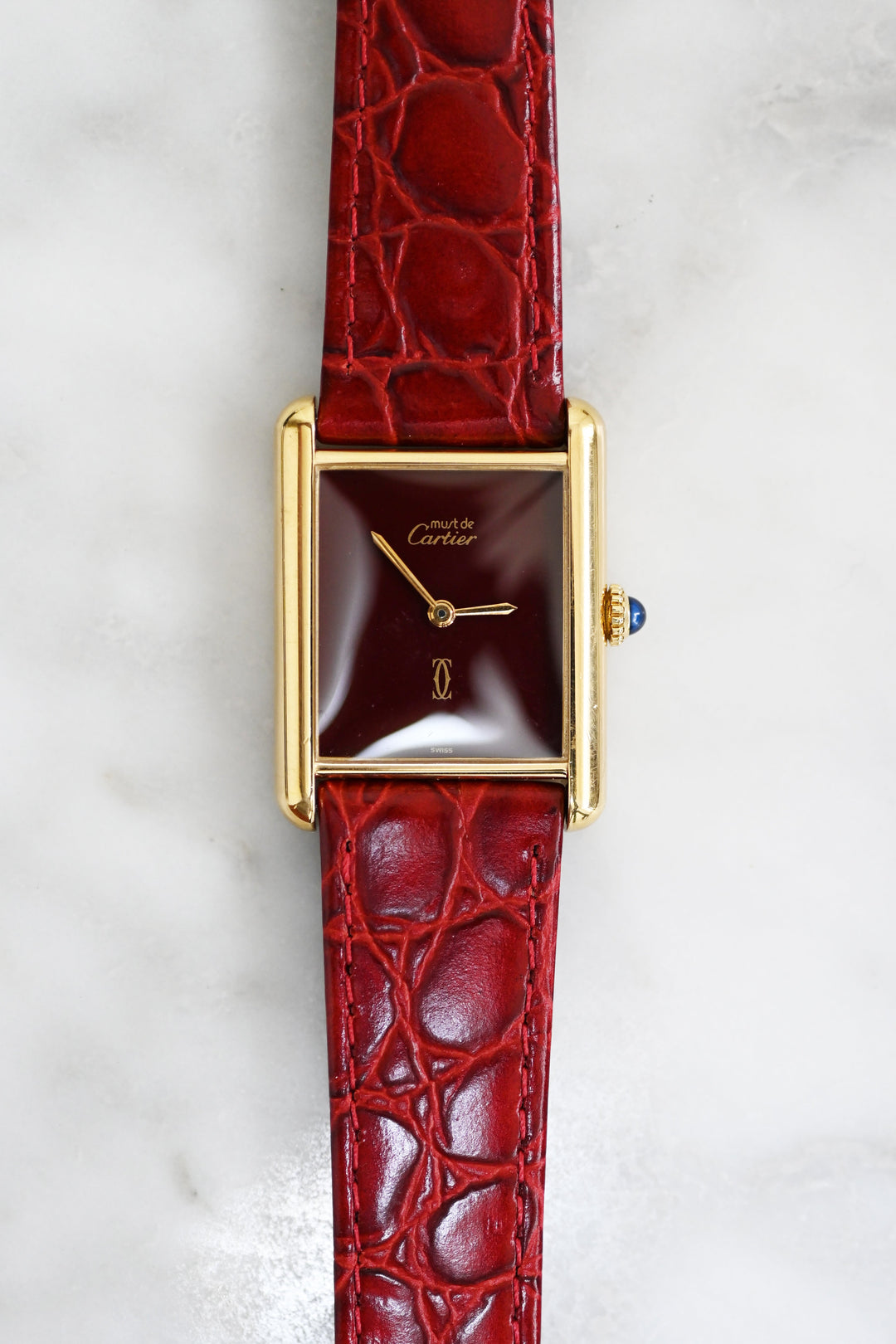 【国際保証書/ギャランティ付】廃盤マスト ドゥ カルティエ タンク（マストタンク） ヴィンテージウォッチ ヴァーガンディ LMサイズ 手巻き