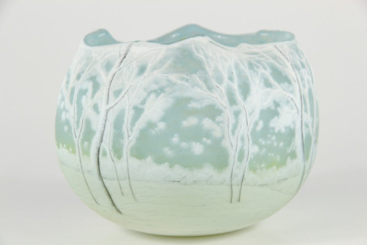 1900年頃の製造 ドーム兄弟（ドームナンシー）「雪景色」文 カメオ・ガラス花瓶