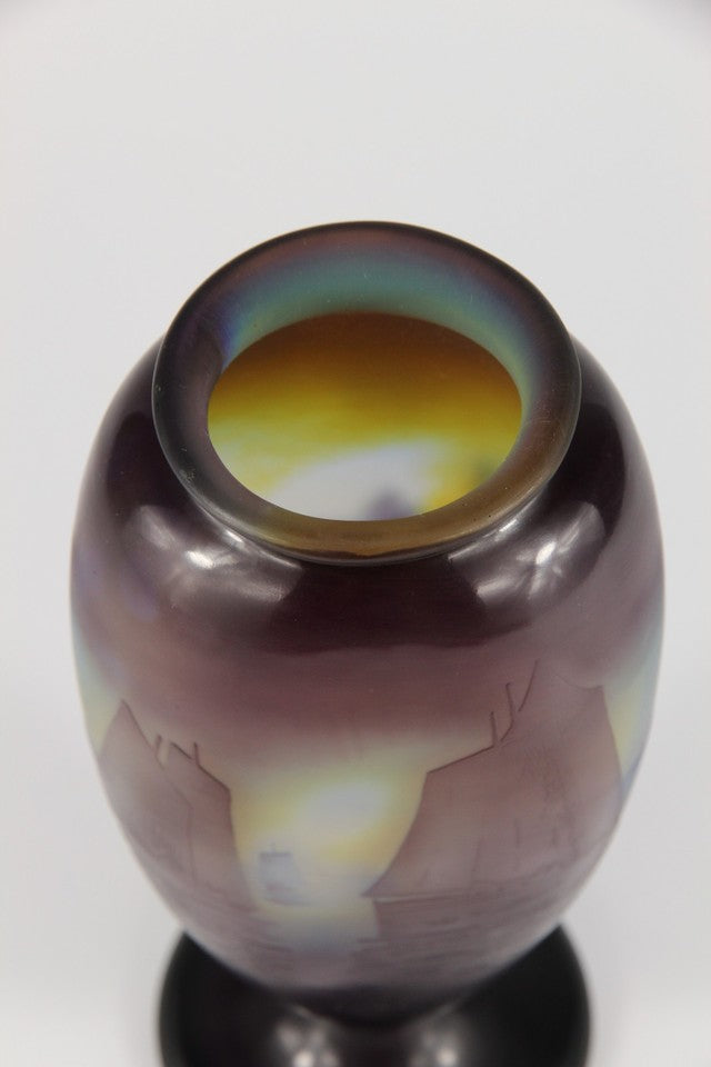 エミール・ガレ 帆船文 酸化腐食彫 カメオガラス 花瓶（1920年頃）