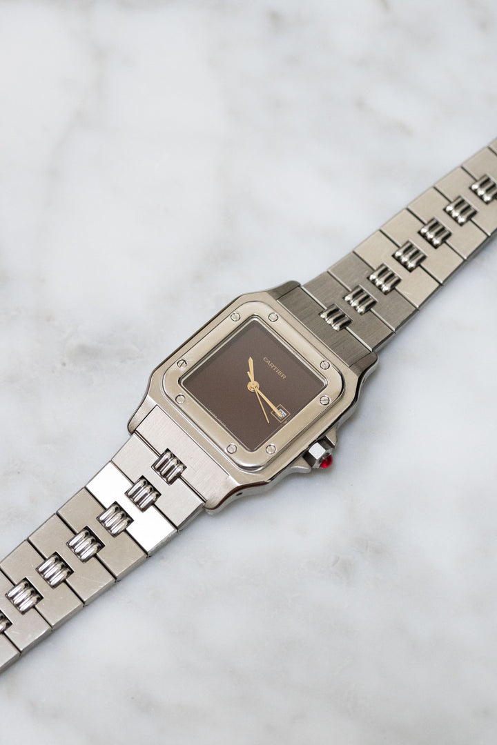 【箱/保証書/修理明細】CARTIER カルティエ サントスカレ LMサイズ バーガンディ ステンレスモデル ゴドロンブレス Ref.2960