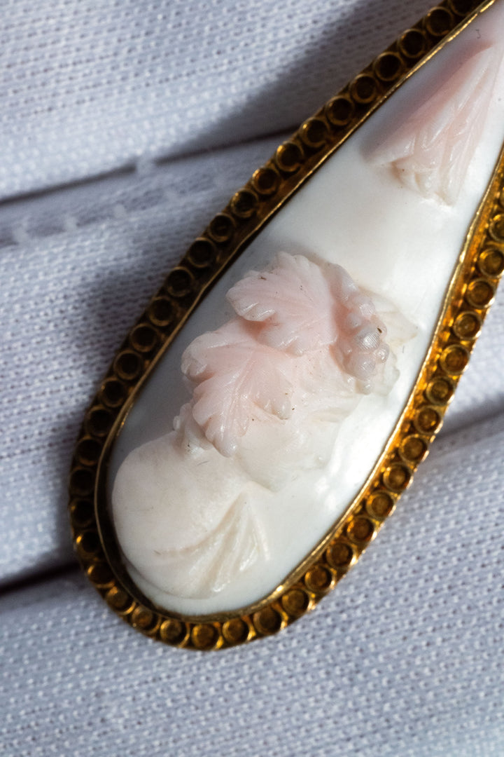 19世紀 ヴィクトリアン 15金 7.2g ルビー & 珊瑚カメオ エトルスカン・スタイル・ピアス