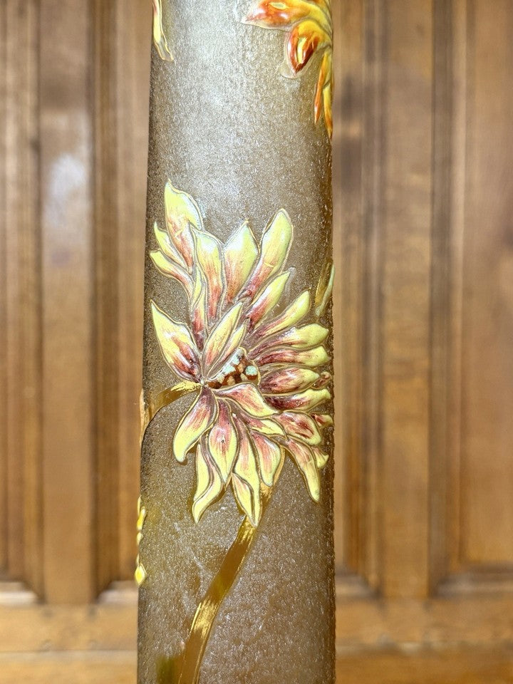エミール・ガレのクリスタル工房 - エナメル加工ガラス製「菊の花瓶」、アール・ヌーヴォー様式