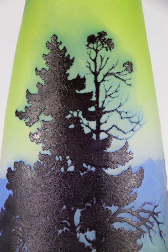 エミール・ガレ 山岳風景文 酸化腐食彫 カメオガラス 大型花瓶（1910年頃）