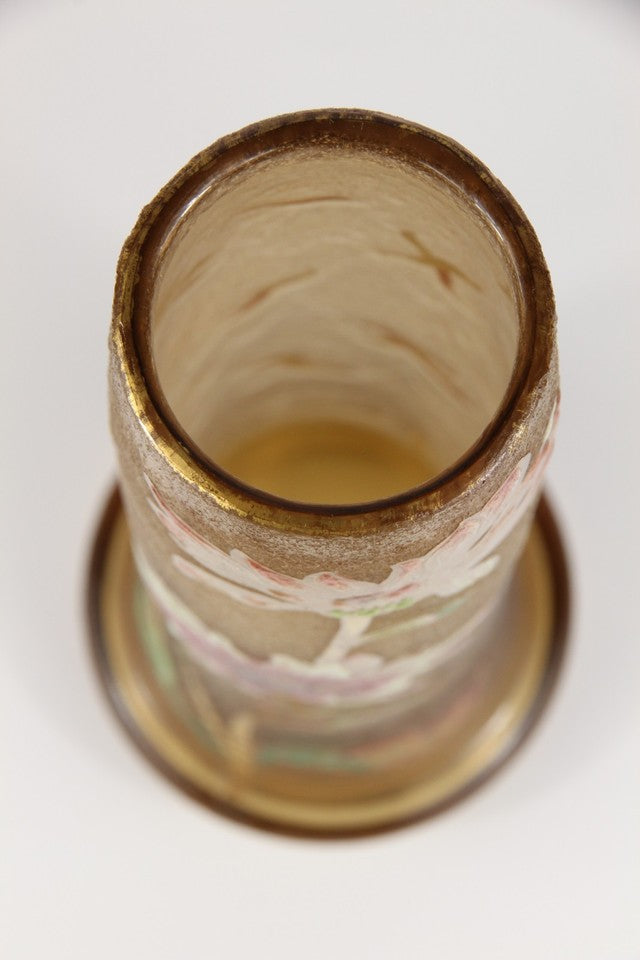 エミールガレの初期作品　エナメルガラスを使ったダリアの花が描かれたアールヌーボー花瓶