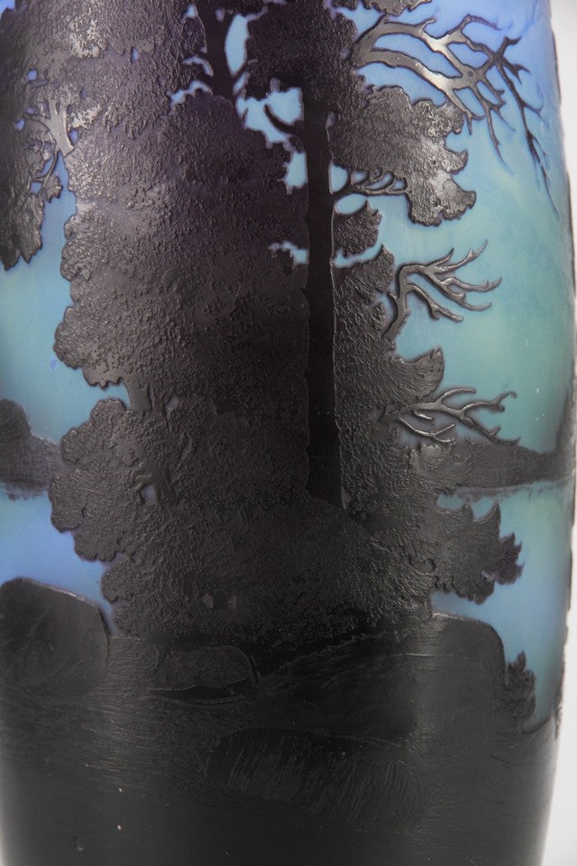 エミール・ガレ 山岳風景文 酸化腐食彫 カメオガラス 大型花瓶（1910年頃）