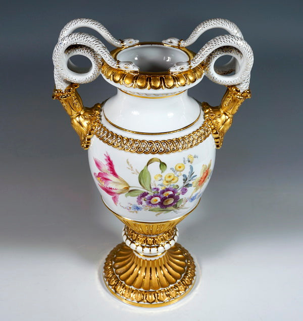 マイセン 花束が描かれた蛇柄大型花瓶 ゴールド 1965年頃