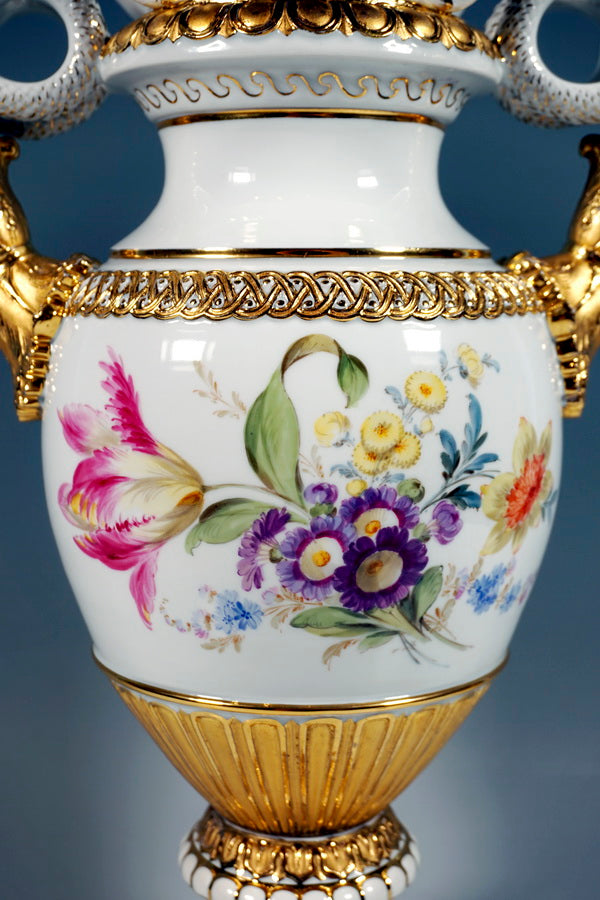 マイセン 花束が描かれた蛇柄大型花瓶 ゴールド 1965年頃