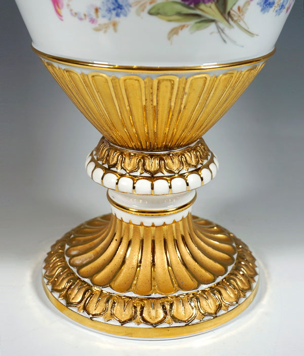 マイセン 花束が描かれた蛇柄大型花瓶 ゴールド 1965年頃