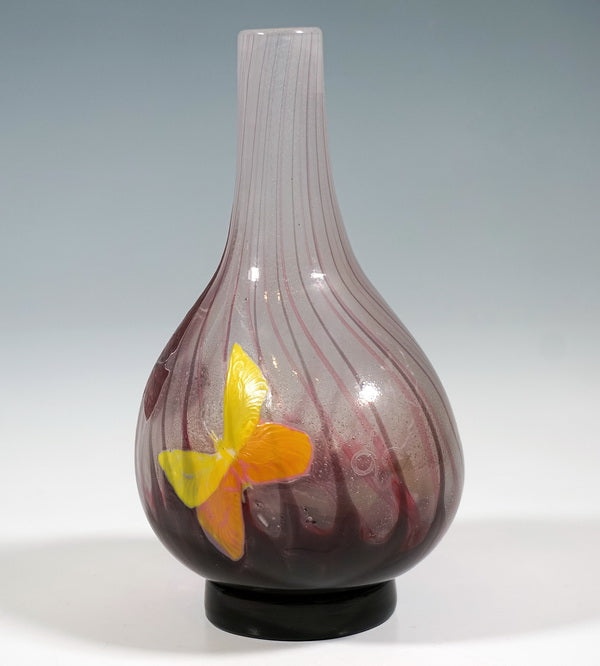 エミールガレの初期作品　蝶の象嵌細工の花瓶（Marqueterie Aux Papillons/マルケトリー・オー・パピヨン）博物館級