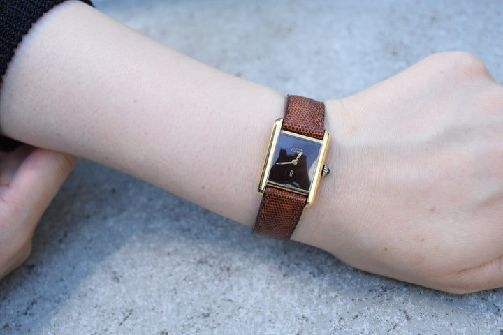 【廃盤】マストタンク ブラウンダイヤル SMサイズ手巻き純銀に18Kヴェルメイユ腕時計