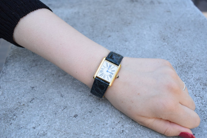 廃盤マスト ドゥ カルティエ タンク　ユニセックス ヴィンテージウォッチ オパランインデックス LMサイズ 純銀に18Kヴェルメイユ