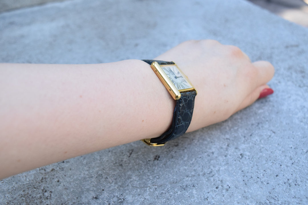 廃盤マスト ドゥ カルティエ タンク　ユニセックス ヴィンテージウォッチ オパランインデックス LMサイズ 純銀に18Kヴェルメイユ