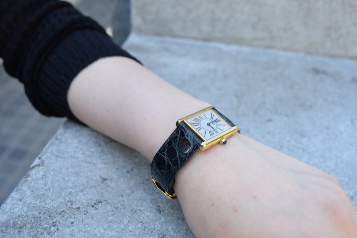 廃盤マスト ドゥ カルティエ タンク　ユニセックス ヴィンテージウォッチ オパランインデックス LMサイズ 純銀に18Kヴェルメイユ