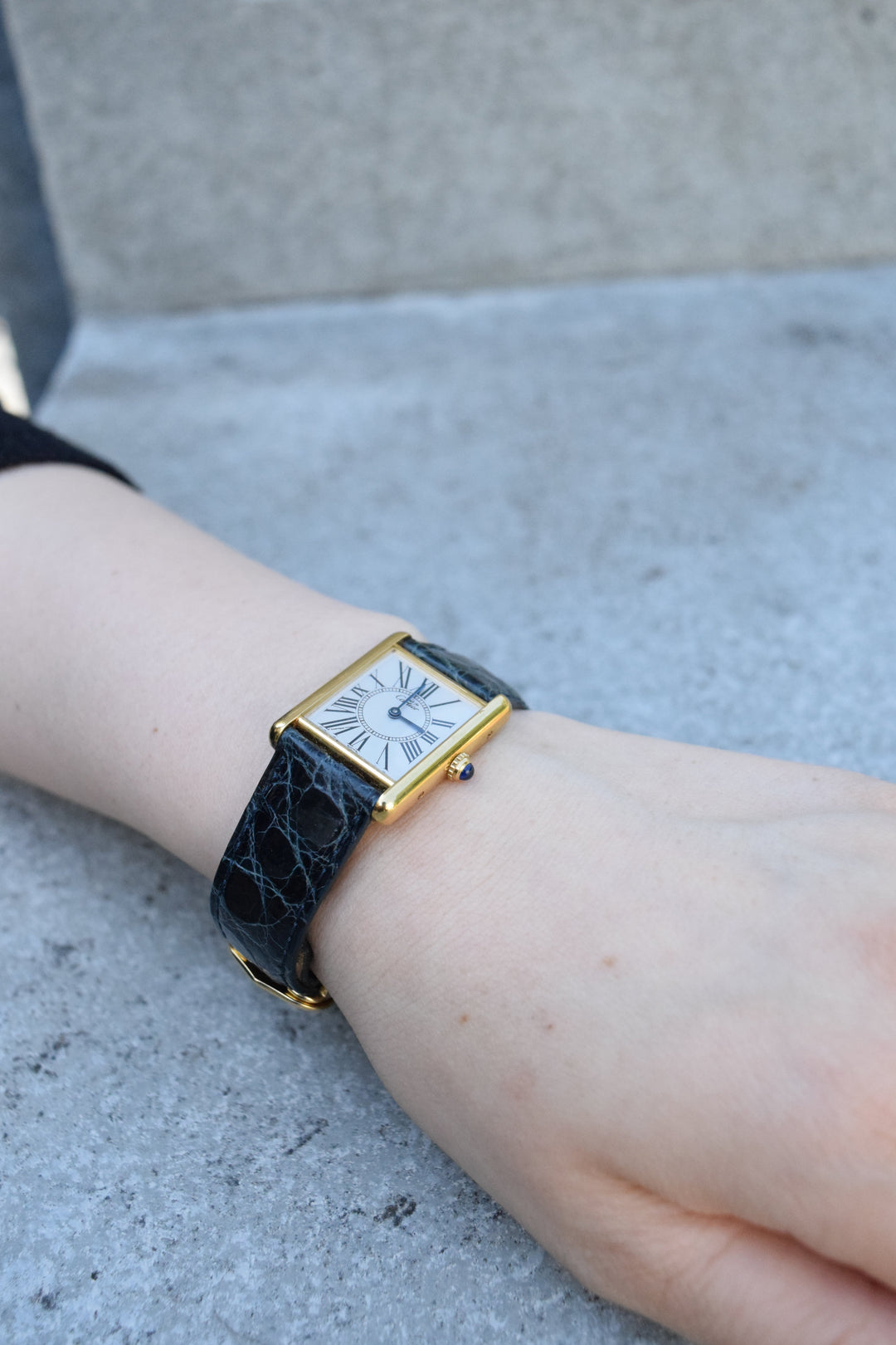 廃盤マスト ドゥ カルティエ タンク　ユニセックス ヴィンテージウォッチ オパランインデックス LMサイズ 純銀に18Kヴェルメイユ