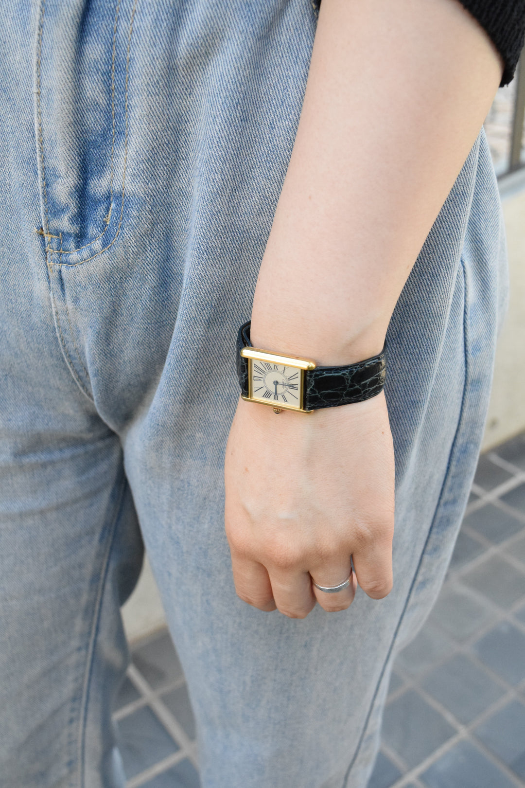 廃盤マスト ドゥ カルティエ タンク　ユニセックス ヴィンテージウォッチ オパランインデックス LMサイズ 純銀に18Kヴェルメイユ