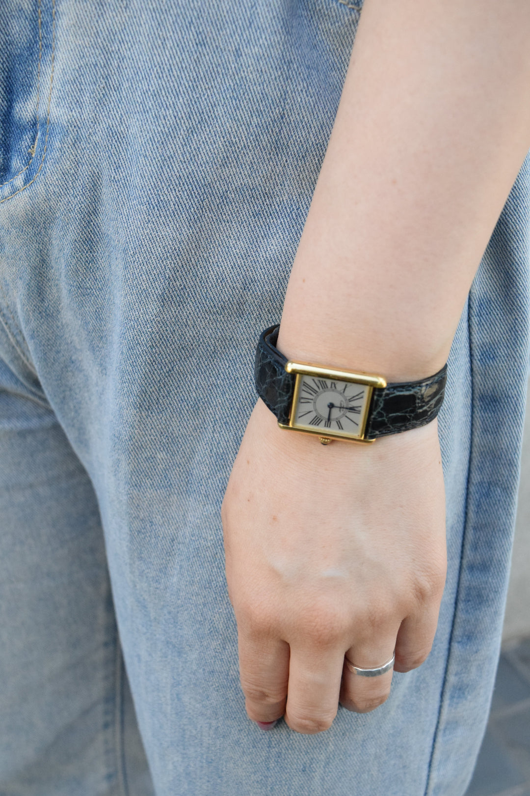 廃盤マスト ドゥ カルティエ タンク　ユニセックス ヴィンテージウォッチ オパランインデックス LMサイズ 純銀に18Kヴェルメイユ