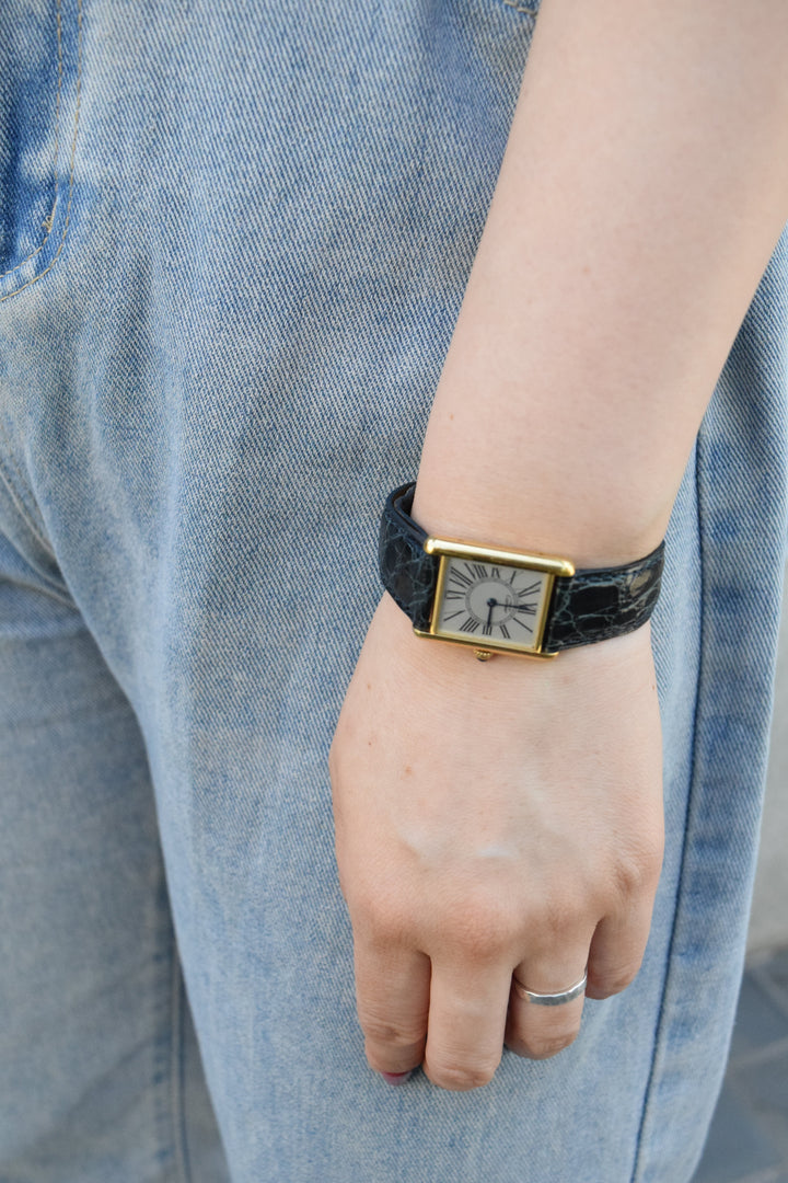 廃盤マスト ドゥ カルティエ タンク　ユニセックス ヴィンテージウォッチ オパランインデックス LMサイズ 純銀に18Kヴェルメイユ