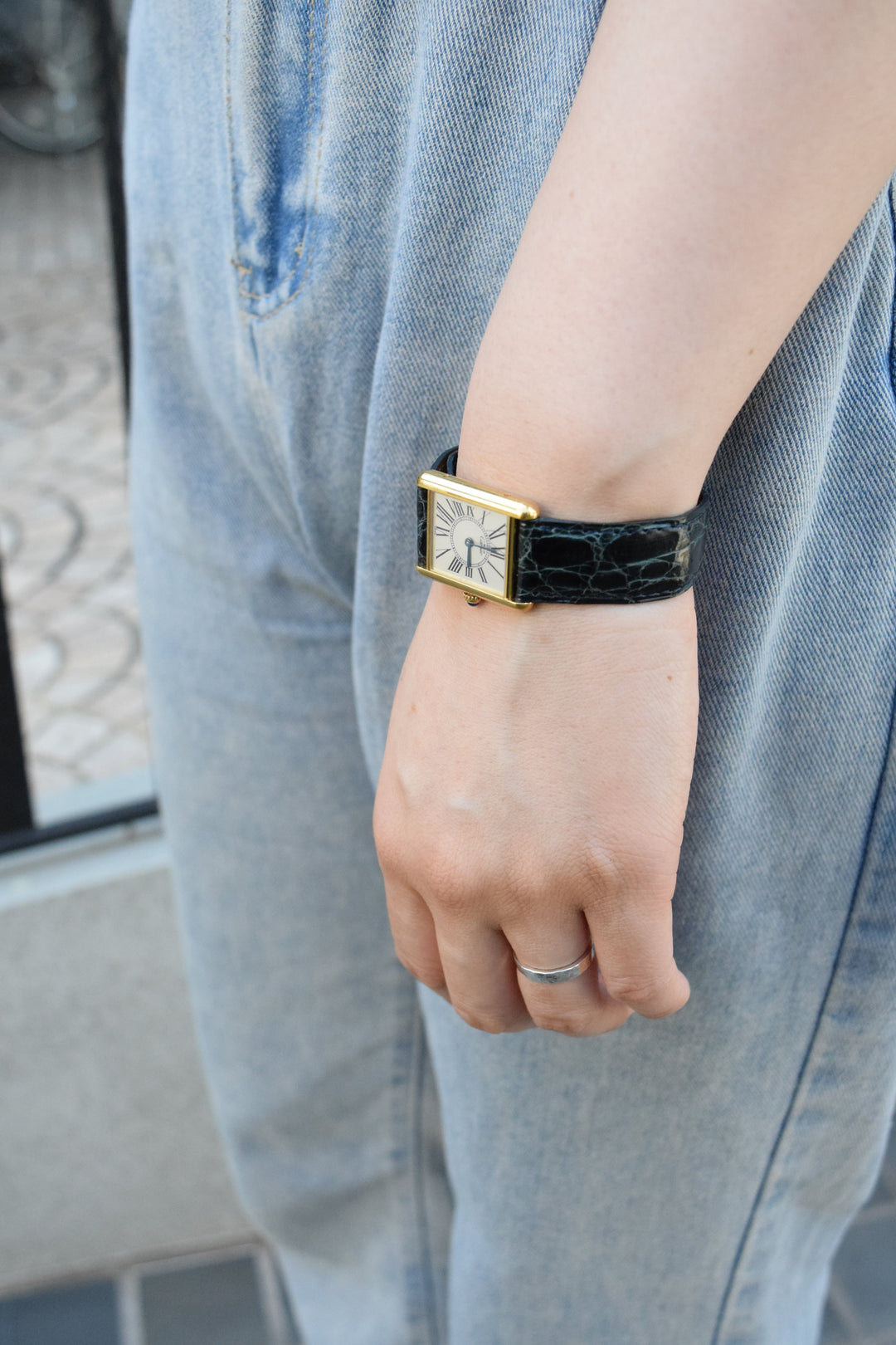 廃盤マスト ドゥ カルティエ タンク　ユニセックス ヴィンテージウォッチ オパランインデックス LMサイズ 純銀に18Kヴェルメイユ