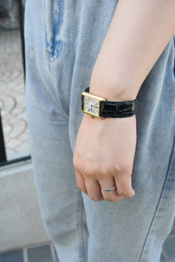 廃盤マスト ドゥ カルティエ タンク　ユニセックス ヴィンテージウォッチ オパランインデックス LMサイズ 純銀に18Kヴェルメイユ