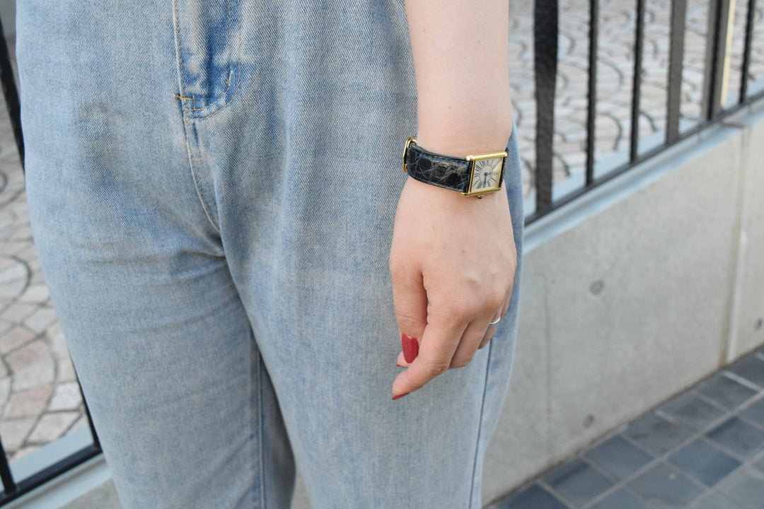 廃盤マスト ドゥ カルティエ タンク　ユニセックス ヴィンテージウォッチ オパランインデックス LMサイズ 純銀に18Kヴェルメイユ