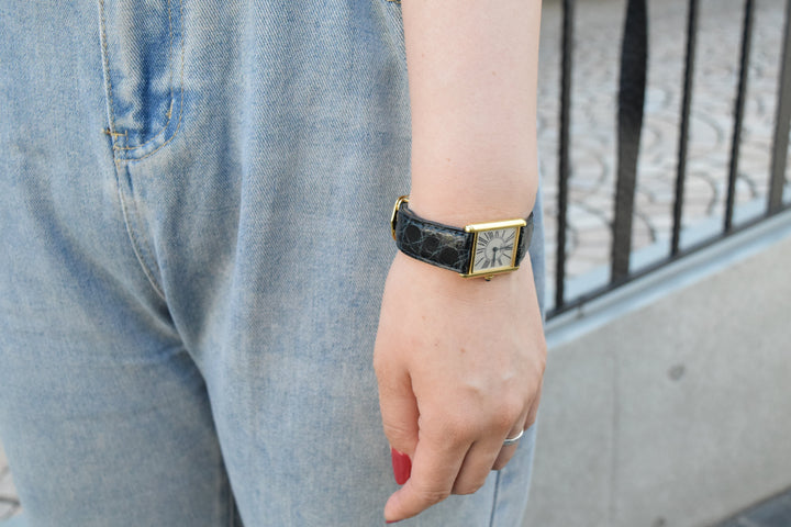 廃盤マスト ドゥ カルティエ タンク　ユニセックス ヴィンテージウォッチ オパランインデックス LMサイズ 純銀に18Kヴェルメイユ